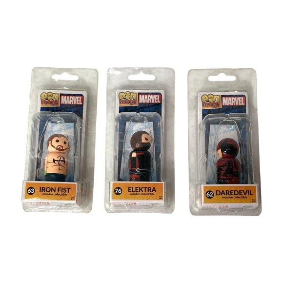 Marvel Pin Mate Wooden Figure Collectibles Iron Fist Elektra Daredevil 62 63 76 - Picture 1 of 8